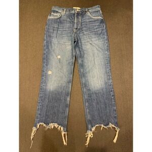 WE THE‎ FREE BLUE JEANS SIZE 28 FREE PEOPLE BUTTON FLY RAW HEM HIGH RISE